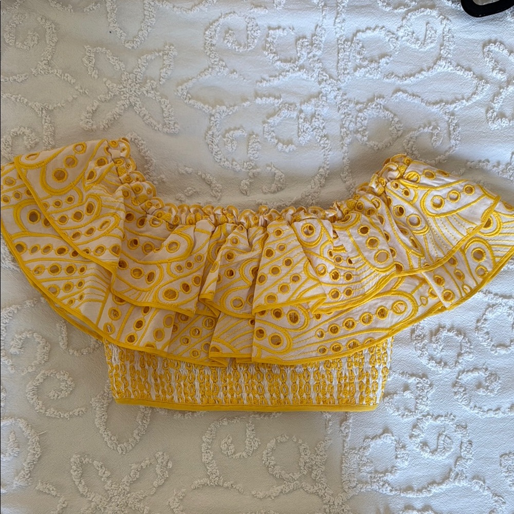 Yellow Ruffled Off-Shoulder Top - Picture 2 of 5